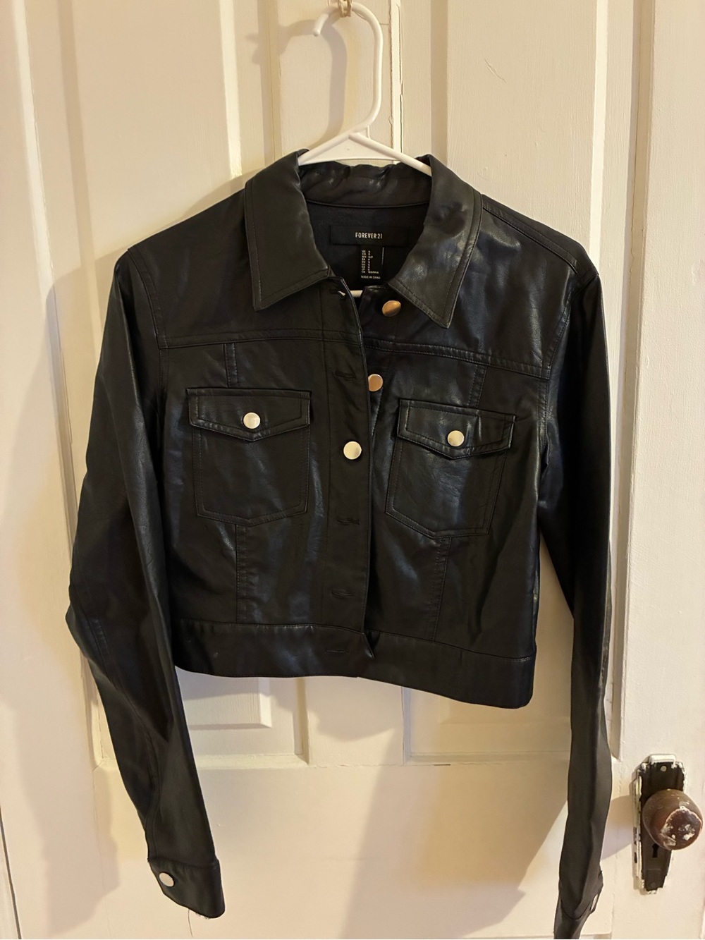 Black Faux Leather Cropped Jacket